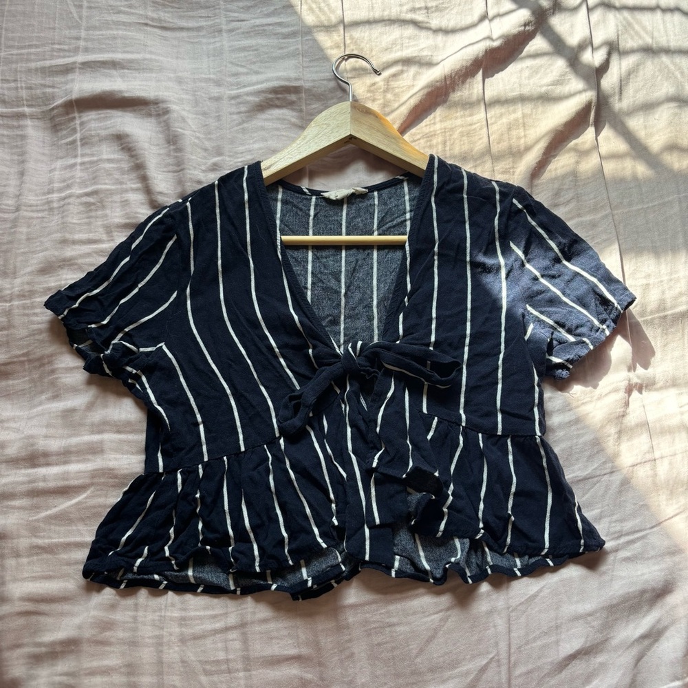 La Hearts Navy and White Striped Blouse